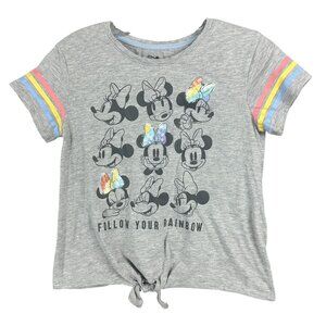 Disney Girls Tee 1416 Minnie Mouse Graphic Sequins Tie Front Follow Your Rainbow